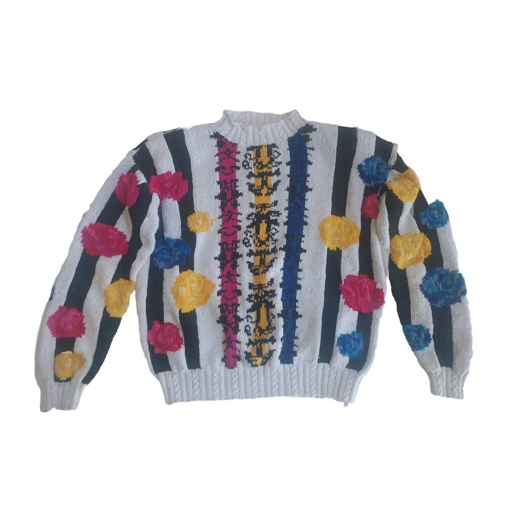 Vintage 1988 Ladies Needleworks Ramie/Cotton LS Sweater W/Shoulder Pads Size M